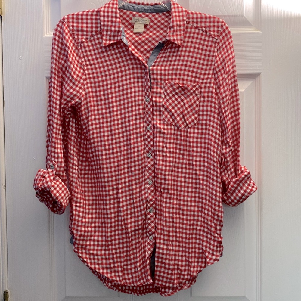 Lucky Brand Checkered Red Soft Flannel Button Down Shirt XS